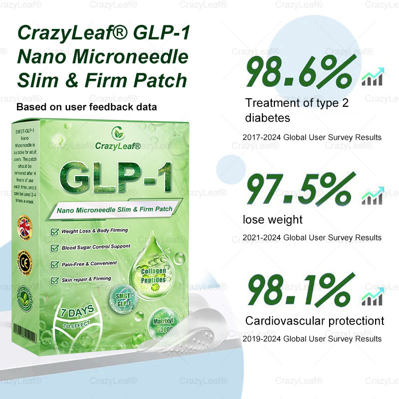 UK Clinically Proven|Official Store | CrazyLeaf® SMGT-GLP-1 Nano Microneedle Patch with Collagen & Matrixyl 3000 丨Targets Obesity, Loose Skin, High Blood Pressure, Diabetes, Fatty Liver, Joint Pain, Brain Fog, Low Energy, Body Aches, and More